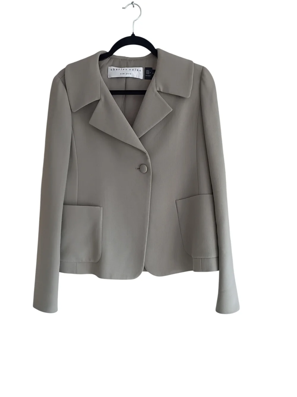 Charles Nolan NY Wool Taupe Single-Button Notch Collar Blazer SZ 10